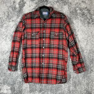 Vintage Pendleton Shirt Mens 15.5 Plaid Wool Flannel Made USA 70s